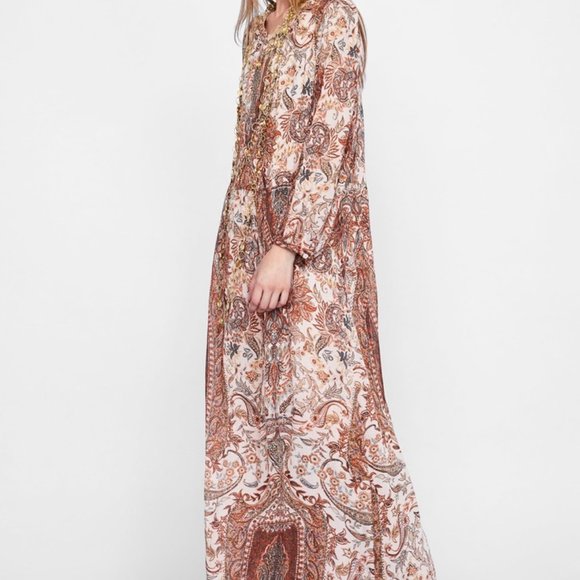 ZARA BLOGGERS FAV PRINTED FLOWING MIDI DRESS BRAND NEW WITH TAGS MEDIUM - Picture 4 of 10